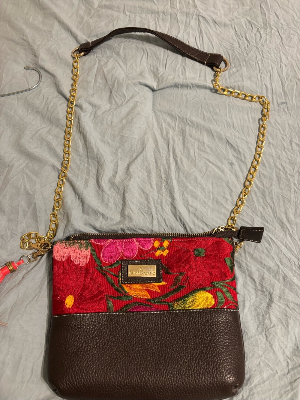 Angel Lozano Embroidered Floral Crossbody Bag Boho Festival Purse
